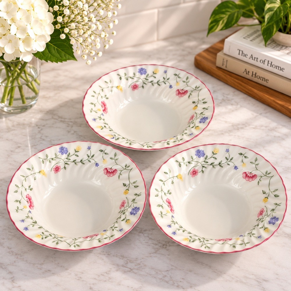 Johnson Bros Summer Chintz Soup Bowls 8in Floral Swirl Rim Set of 3 Cottagecore